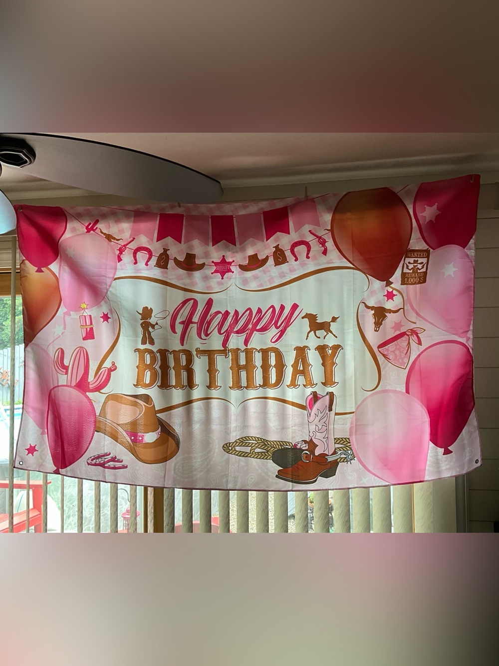 Happy Birthday Pink Western Party Banner - Party Supplies